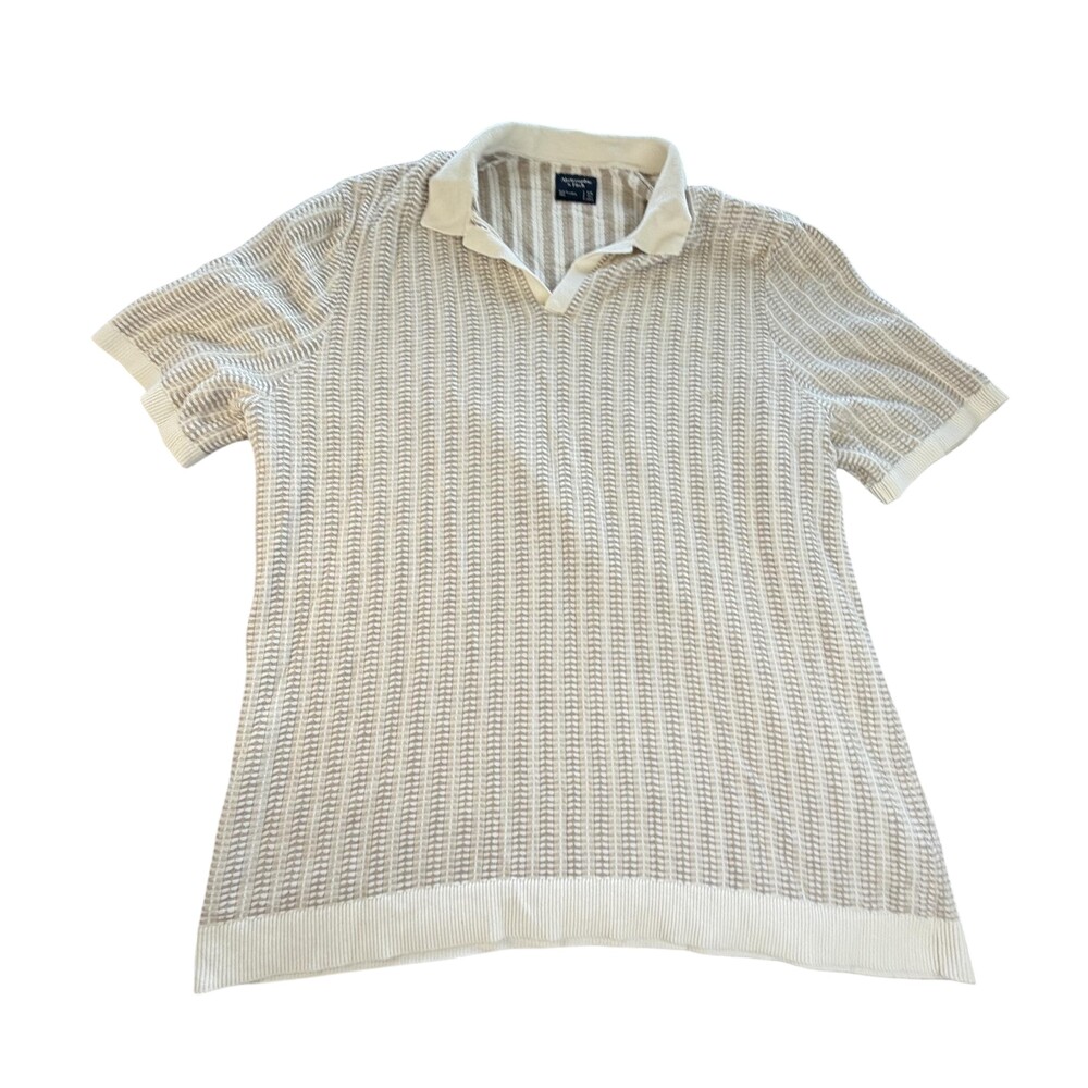 Abercrombie & Fitch Polo Shirt Mens 2XLT Beige Textured Stripe Knit Short Sleeve
